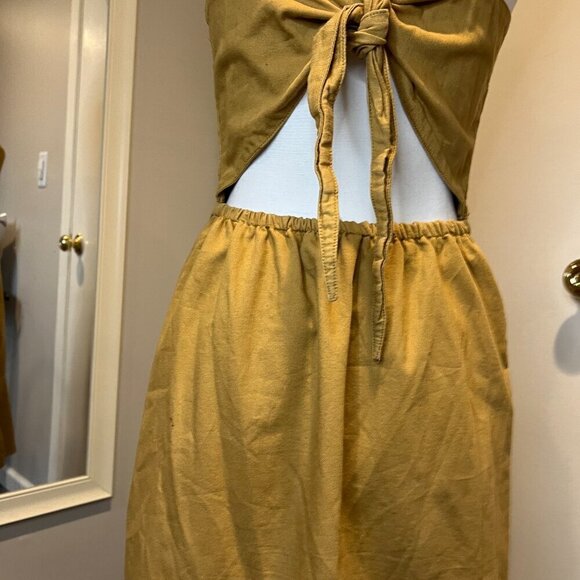 OAT New York Honey Mustard Bow Back Button Front Flounce Dress, Size Small - Picture 14 of 16